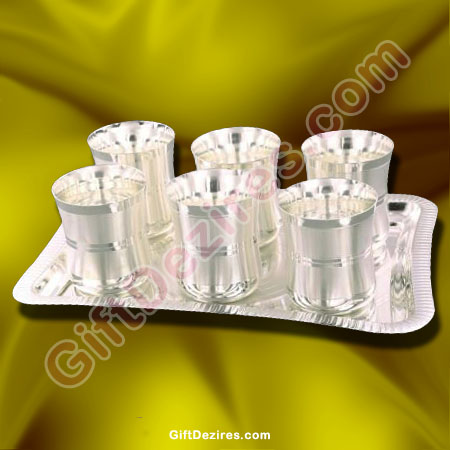Silver Plated Corporate Gifts Set of 6 Glasses with Tray
